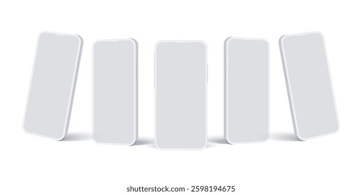 3D White Smartphone Mockup: Pure White Clay Mobile Phone Isolated on White Background - Vector Illustration