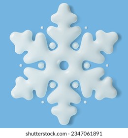 3 d Estilo de caricatura de copo de nieve blanco Navidad y decoración de Año Nuevo con fondo azul claro. Ilustración del vector