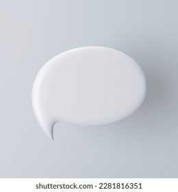 3D white speech bubble icon on a grey background.