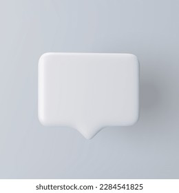 3D white speech bubble icon on a grey background.