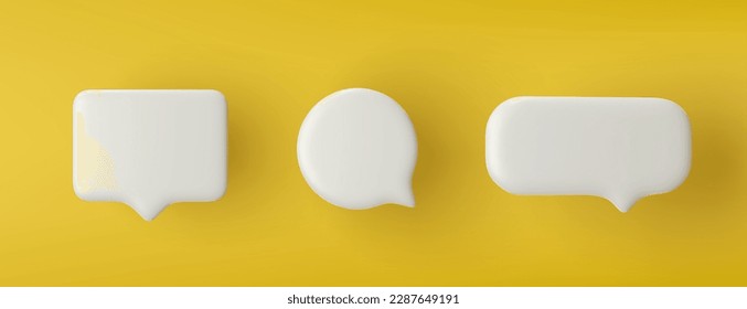 3D white speech bubble icon set on a yellow background.