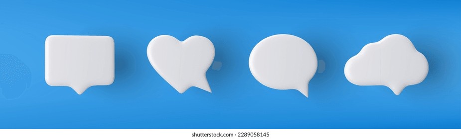 3D white speech bubble icon set on a blue background.