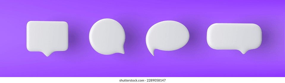 3D white speech bubble icon set on a purple background. - Shutterstock ID 2289058147