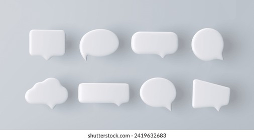 3D white speech bubble icon set on a grey background