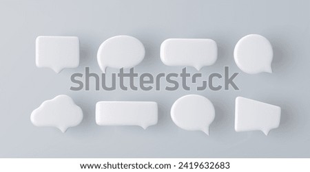 3D white speech bubble icon set on a grey background