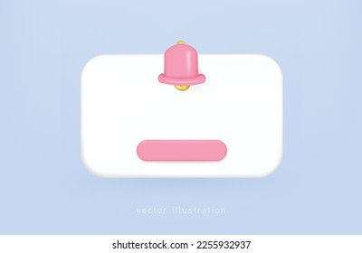 burbuja de habla blanca 3d con aviso de alerta de timbre rosa icono de notificación de medios sociales aislado. Recordemos el día de San Valentín. Notificación de medios sociales. 3d representación vectorial.