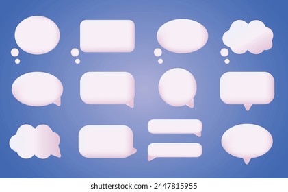 3d white speech bubble, social media chat message icon. Empty text bubbles in various shapes, comment, dialogue balloon vector set. Thought clouds of different shape as rectangle, ellipse