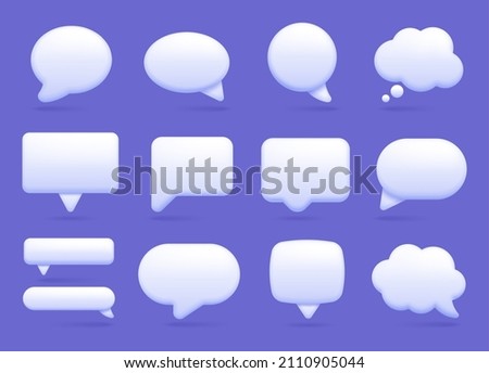 3d white speech bubble, social media chat message icon. Empty text bubbles in various shapes, comment, dialogue balloon vector set. Thought clouds of different shape as rectangle, ellipse