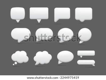 3d white speech bubbles shape of collection. Vector dialog bubble shape, speech design talk and chat illustration