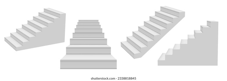 3D White Stairs. Blank Mockup Set. EPS10 Vector