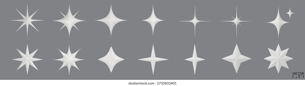 3d white star sparkle illustration. Sparkles emoji icon. 3D vector illustration.