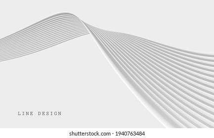 3D white stripe moving in perspective, wave made og lined surface in white cyber space, grapgic design digital element