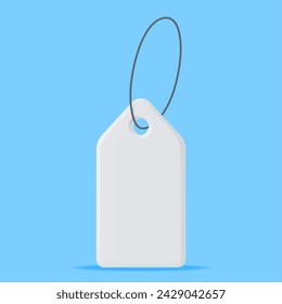 3D White Tag with String Isolated on Blue Background. Render Empty Label. Cardboard Price Tag for Sale. Empty Sticker and Rope. Promo, Sale, Offer or Gift Concept. Vector Illustration