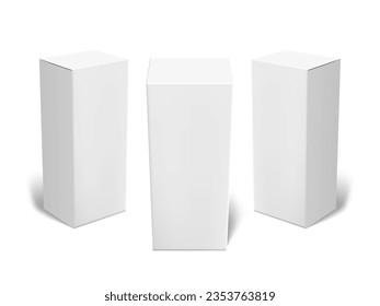 3D White Tall Box For Product Packaging Set. EPS10 Vector