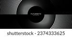3D white techno abstract background overlap layer on dark space with glowing circles shape decoration. Modern graphic design element lines style concept for banner, flyer, card, or brochure cover