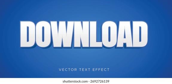 3D white text effect design with the word "DOWNLOAD" on blue gradient background, modern vector typography for web and digital content themes