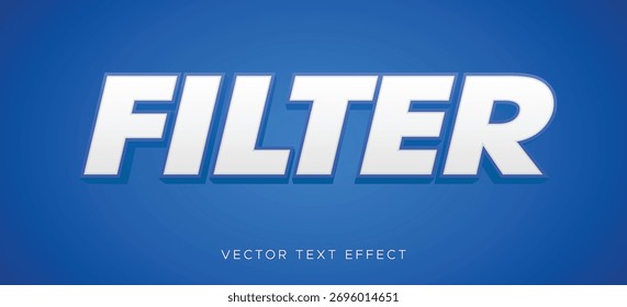 3D white text effect design with the word "FILTER" on blue gradient background, modern vector typography for photo and social media effects