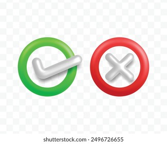 3d white tick cross right wrong mark symbol or sign clipart png transparent background