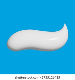 Vector de remolino de pasta de dientes blanca 3D sobre fondo azul, frotis de espuma de crema para higiene dental o golpe de loción cosmética, elemento de gel realista aislado para el cuidado de la piel y maqueta de diseño de Producto médico.
