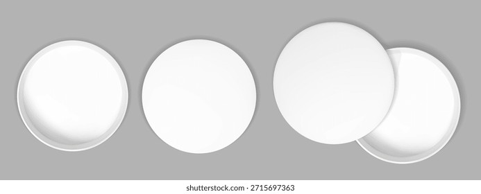 3d branco vista superior círculo presente caixa mockup. Esvazie o pacote de papel dentro da maquete com a sombra. Caixa de papelão em branco realista para a mostra cosmética secreta definida no vetor de fundo transparente.