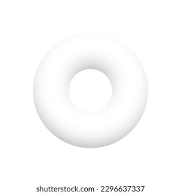 3D white torus vector illustration. Realistic circle volume, blank concentric ring button template with shadow for user interface and application, minimal round donut figure and geometric torus model