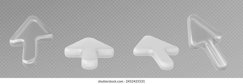3d white and transparent cursor arrow icon vector set. Click pointer sign for navigation on web site. Computer mouse button for next or back direction ob website. Simple business symbol render