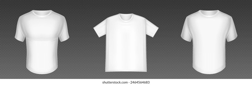 3d white tshirt mockup. Front sport t shirt vector. Blank realistic male short template with unisex design. Undershirt cotton clothing object. Fabric clean empty active outfit set for promotion.