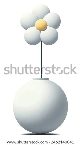 3d white vase with a daisy flower in 3d casual style. Vector illustration