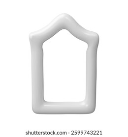 3D white vector frame. Glossy window or door form. Vintage arch border design. Realistic gate silhouette in Arabic style. Render oriental architecture. Traditional western and Islamic shape isolated