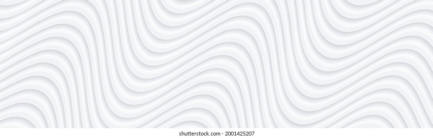 3D white wavy background for business presentation. Abstract flow elegant pattern. Minimalist empty striped blank BG. Halftone monochrome cover with modern minimal color, vector illustration.