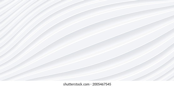 Fondo ondulado blanco 3D para presentación de negocios. Resumen de rayas grises elegante patrón. BG vacío y minimalista a rayas en blanco. Tapa monocromática de semitono con un color mínimo moderno, ilustración vectorial.