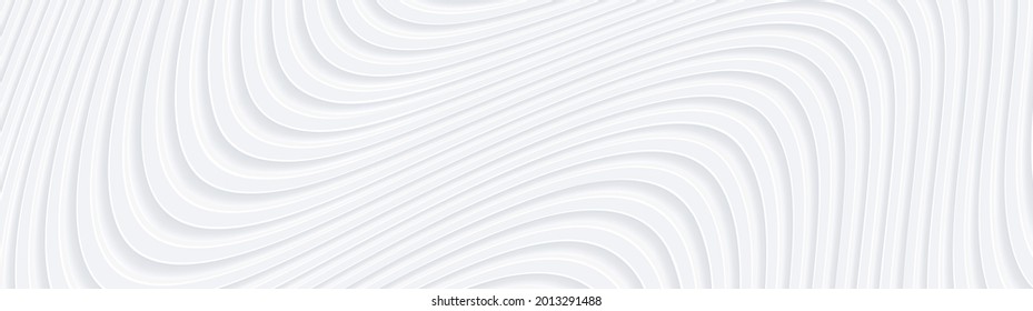 3D white wavy background for business presentation. Abstract grey stripes elegant pattern. Minimalist empty striped blank BG. Halftone monochrome cover with modern minimal color, vector illustration.