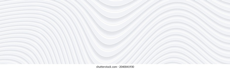 Fondo ondulado blanco 3D para presentación de negocios. Resumen de rayas grises elegante patrón. BG vacío y minimalista a rayas en blanco. Tapa monocromática de semitono con un color mínimo moderno, ilustración vectorial.
