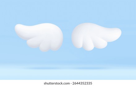 3D white wings, symbolizing angel, freedom, fantasy, or purity in a playful style. Concept of sale. 3d rendering. Vector illustration