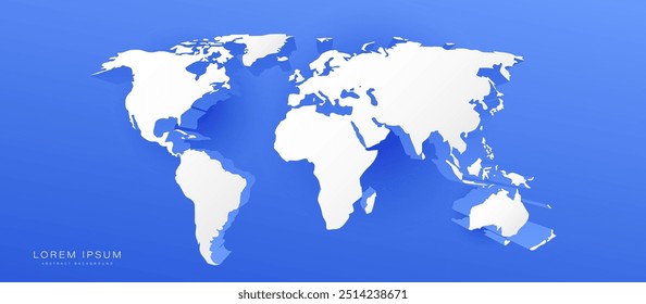 Mapa del mundo blanco 3D sobre fondo azul. Vector de ilustración