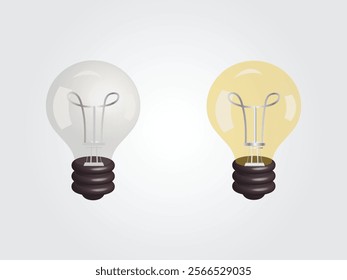 3d white and yellow light bulb icon isolated on gray background.white and yellow transparent glass light bulb.  business success, strategy concept. 3d realistic vector illustration eps 10.