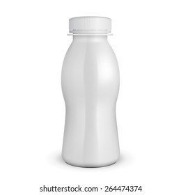 3D White Yogurt Milk Plastic Bottle. Products On White Background Isolated. Ready For Your Design. Product Packing. Vector EPS10 