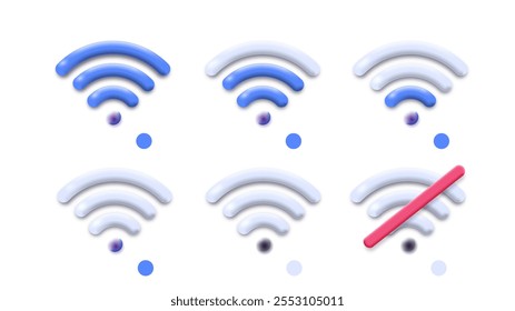 Wi-Fi 3D definido. Conexão sem fio à Internet. sistema 4g ou 5g. Ícones para smartphone e aplicativo móvel. Sem símbolo wifi. Coleção de vetores isométricos isolada sobre fundo branco