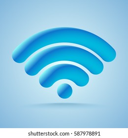 3D Wi Fi wireless network symbol on blue background. Vector Illustration