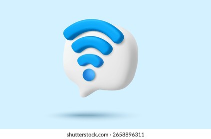 Icono de wifi 3D en una burbuja de chat, aislado en el fondo. Icono de la burbuja del discurso inalámbrico en Ilustración vectorial 3d