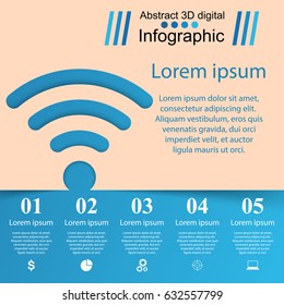 3d wi-fi icon on the grey background. Abstract infographic.