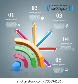 3d wi-fi icon on the grey background. Abstract infographic.