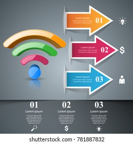 3d wi-fi icon on the grey background. Abstract infographic.