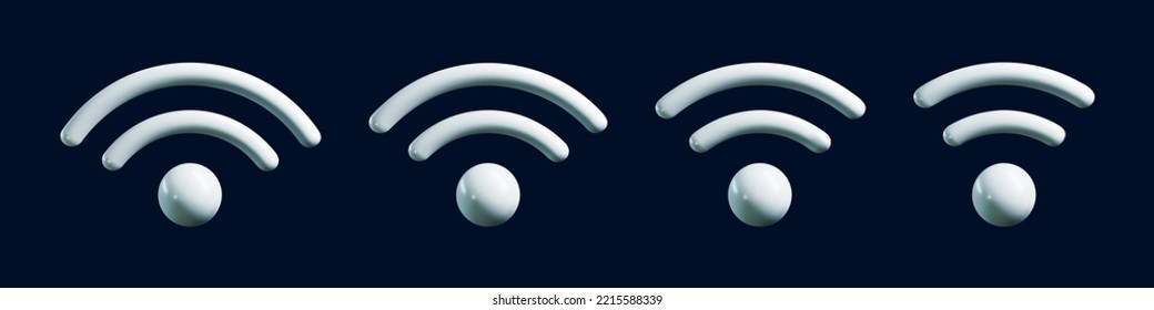 3d wifi icon set. Symbol of internet wireless mobile hotspot. Wi fi zone web sygnal area. Vector illustration on dark background