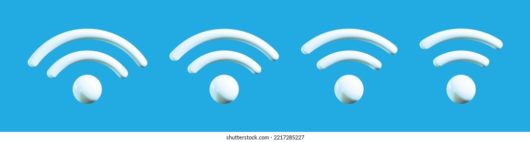 3d wifi icon set. Symbol of internet wireless mobile hotspot. Wi fi zone web sygnal area. Vector illustration on blue background