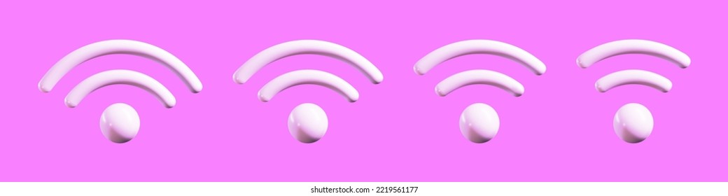 3d wifi icon set. Symbol of internet wireless mobile hotspot. Wi fi zone web sygnal area. Vector illustration on pink background