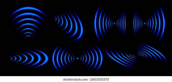 3D Wi-Fi light effect, Blue glowing signal sensor waves internet. Wave radar sensor for wireless technology. Wi-Fi Symbols for Audio Scanning and Network Monitoring Technology. Vector illustration