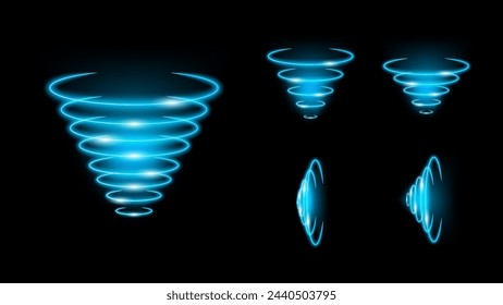 3D Wi-Fi light effect collection. Wireless networking with a wave effect collection. Glowing blue signal wifi, sensor, radar, RFID and round circle waves wireless technology concept. Vector.