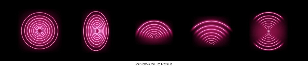 3D Wi-Fi light effect. Wireless networking with a wave effect collection. Glowing red signal wifi, sensor, radar, and round circle waves wireless technology concept. Transparent neon circle wireless