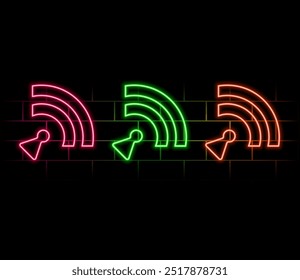 3D-Wi-Fi-Lichteffekt. Drahtlose WiFi-Vernetzung mit Welleneffekt-Kollektion. Glimmblaues Signal wi fi, Sensor, Radar, RFID und Rundkreis Wellen drahtlose Technologie Konzept. Vektor.